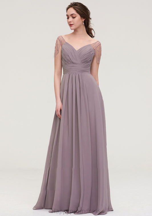 Short Sleeve Sweetheart Long/Floor-Length Chiffon A-line/Princess Bridesmaid Dresses With Pleated Beading Crystal XXSP0025487