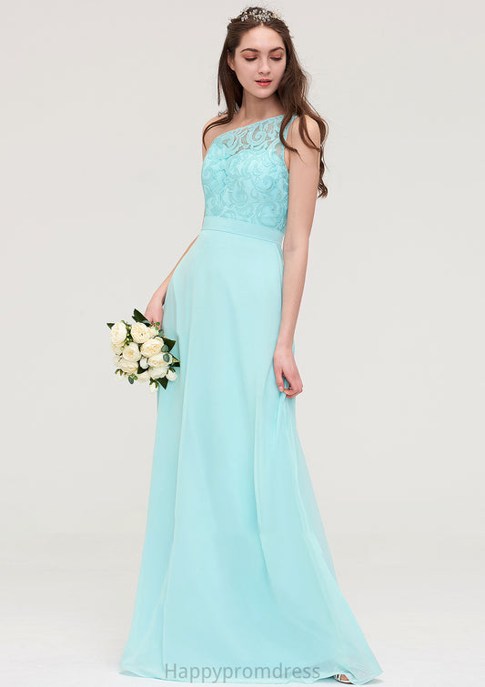 One-Shoulder Sleeveless Long/Floor-Length Chiffon A-line/Princess Bridesmaid Dresses With Lace Yesenia XXSP0025491