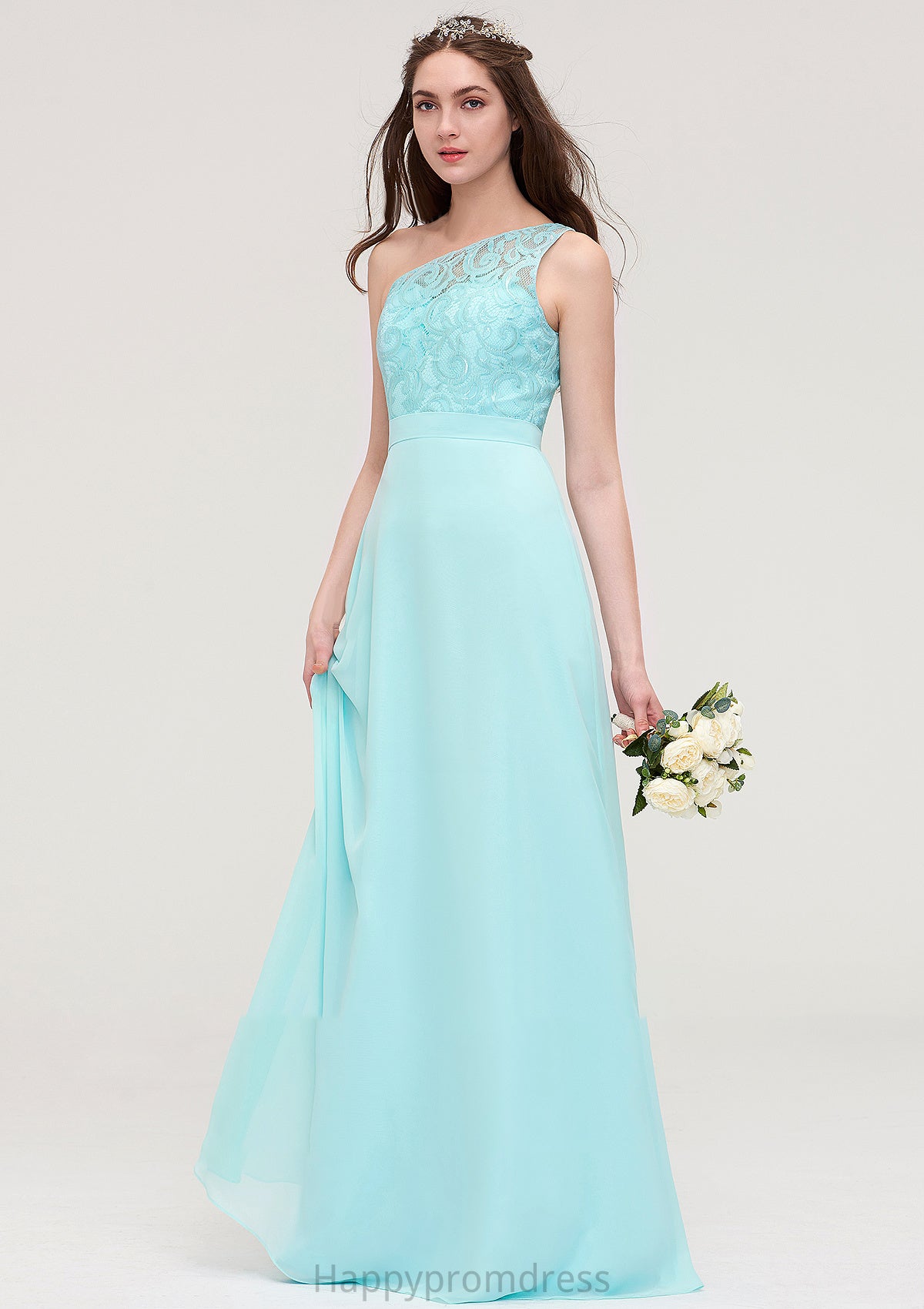 One-Shoulder Sleeveless Long/Floor-Length Chiffon A-line/Princess Bridesmaid Dresses With Lace Yesenia XXSP0025491