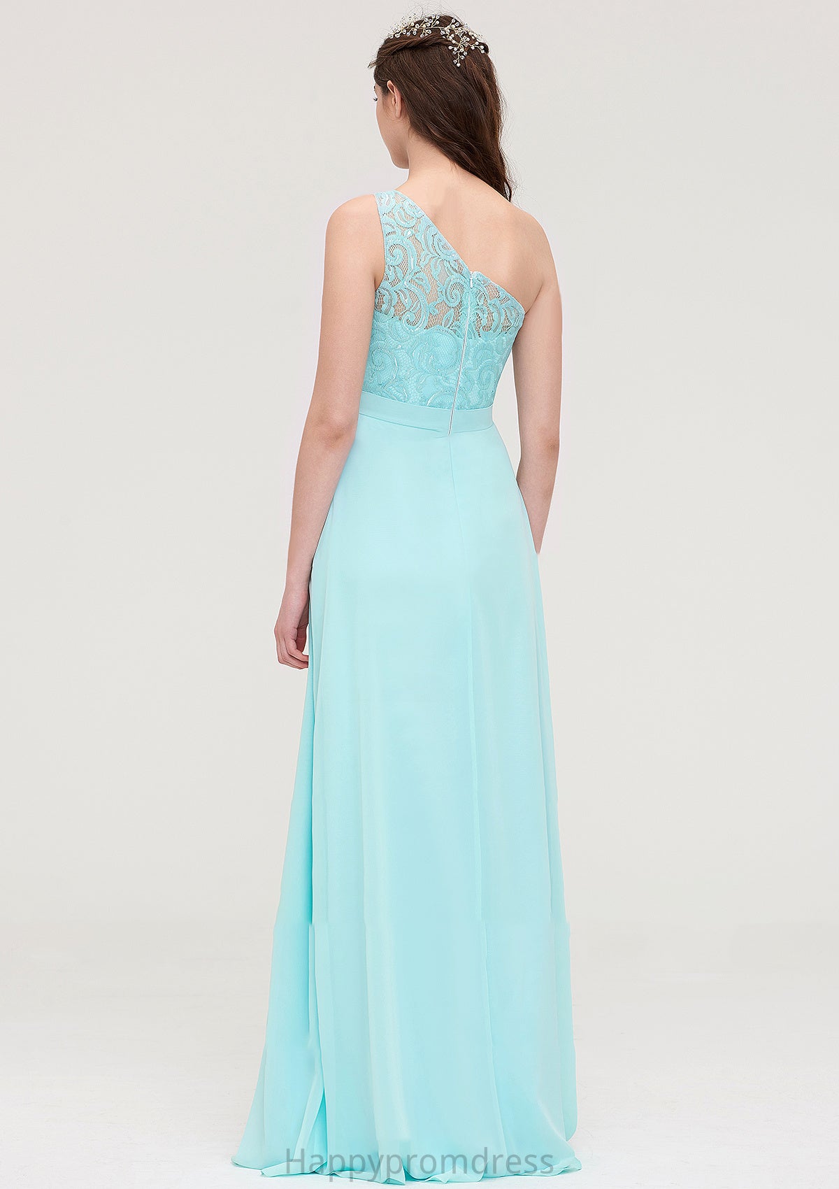 One-Shoulder Sleeveless Long/Floor-Length Chiffon A-line/Princess Bridesmaid Dresses With Lace Yesenia XXSP0025491