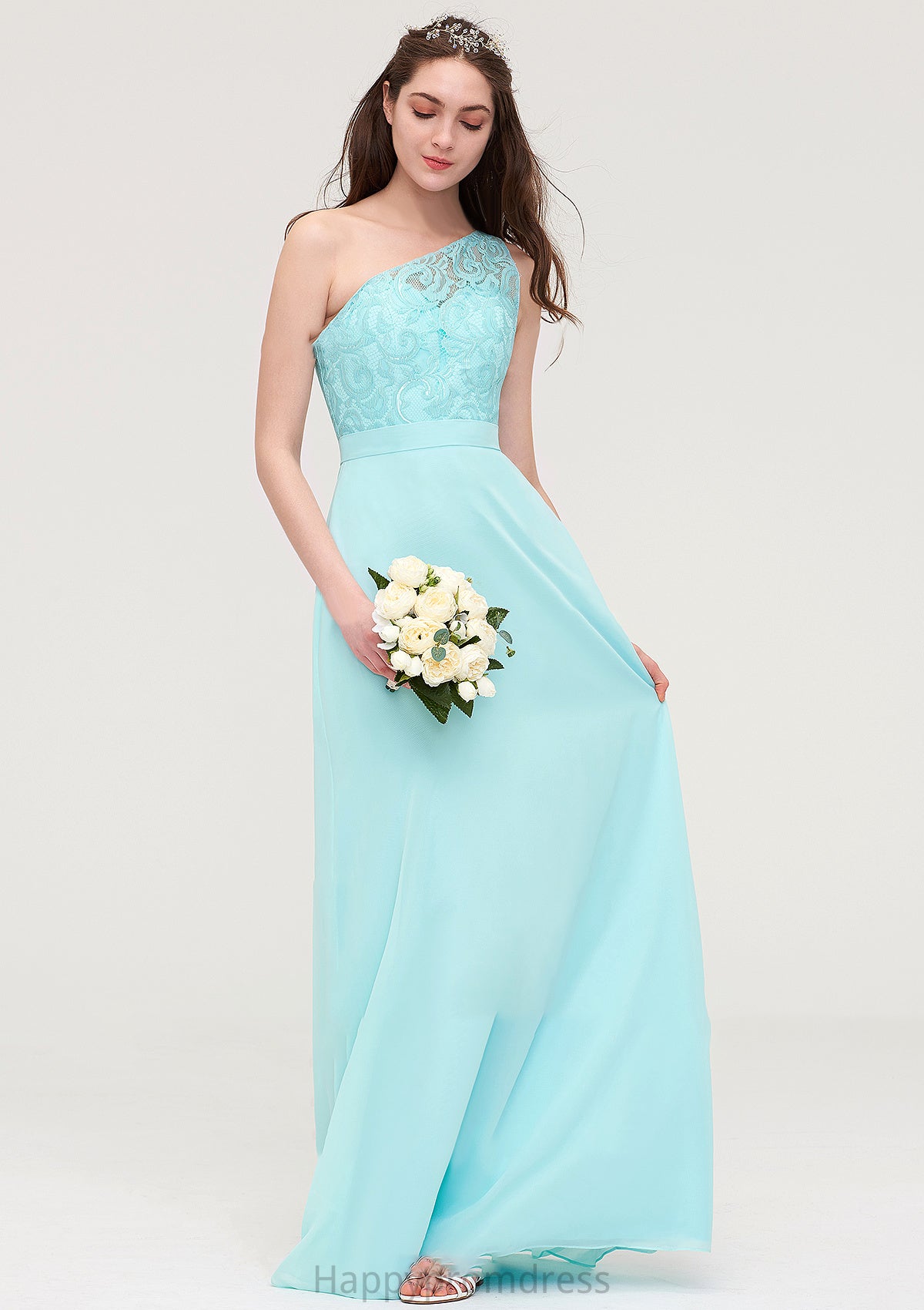 One-Shoulder Sleeveless Long/Floor-Length Chiffon A-line/Princess Bridesmaid Dresses With Lace Yesenia XXSP0025491