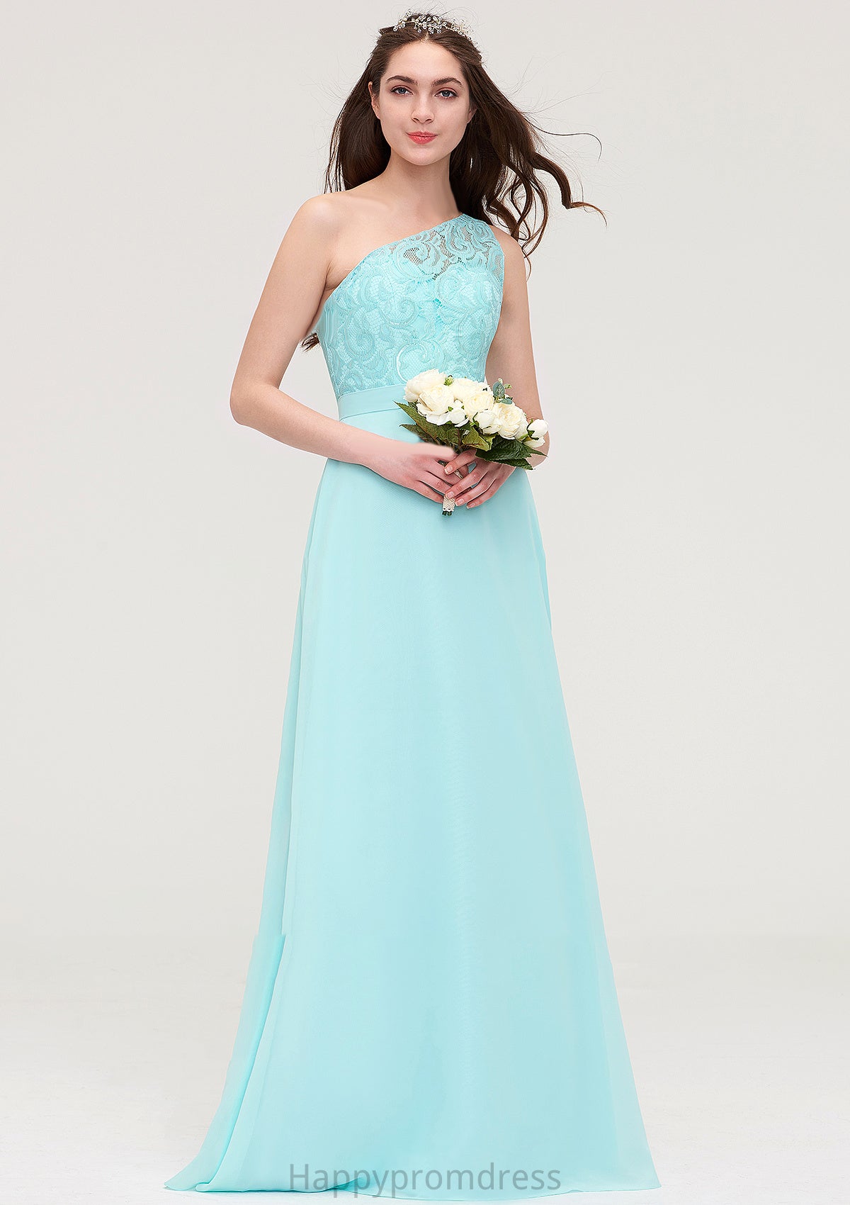 One-Shoulder Sleeveless Long/Floor-Length Chiffon A-line/Princess Bridesmaid Dresses With Lace Yesenia XXSP0025491