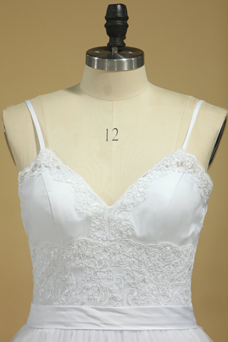 Wedding Dresses Spaghetti Straps Tulle With Applique And STCPFGDEMAQ