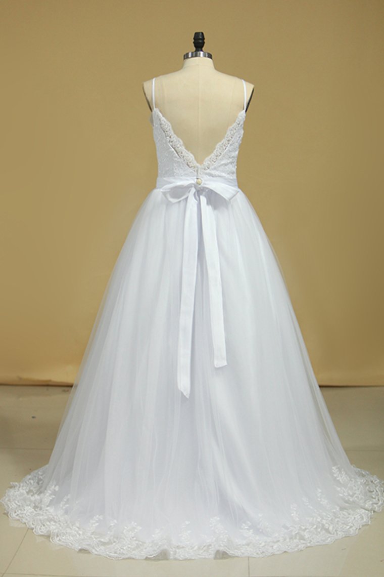 Wedding Dresses Spaghetti Straps Tulle With Applique And STCPFGDEMAQ