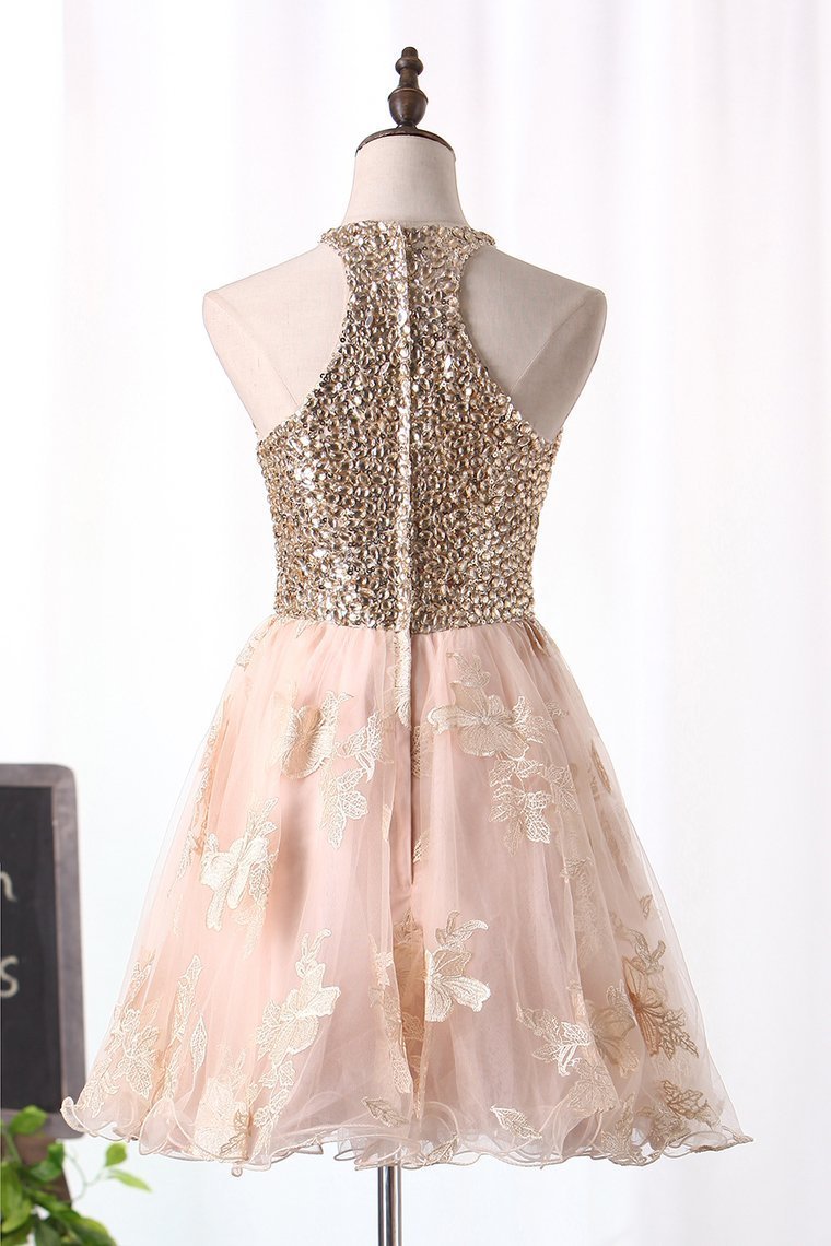 2024 A Line Homecoming Dresses Scoop Tulle With Beads And Applique