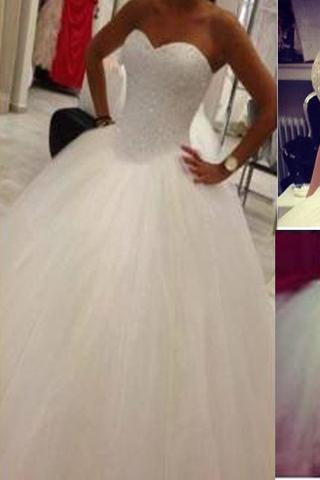Cute Sweetheart A-line Strapless Beaded Tulle Ball Gown Wedding Party Dresses