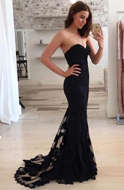 Mermaid Sexy Sweetheart Strapless Lace Sleeveless Popular Long Evening Dresses