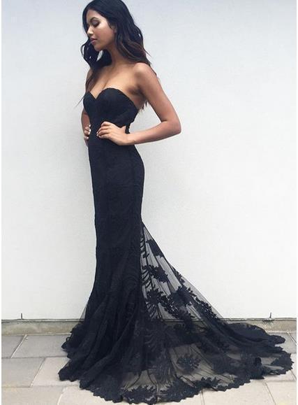 Mermaid Sexy Sweetheart Strapless Lace Sleeveless Popular Long Evening Dresses